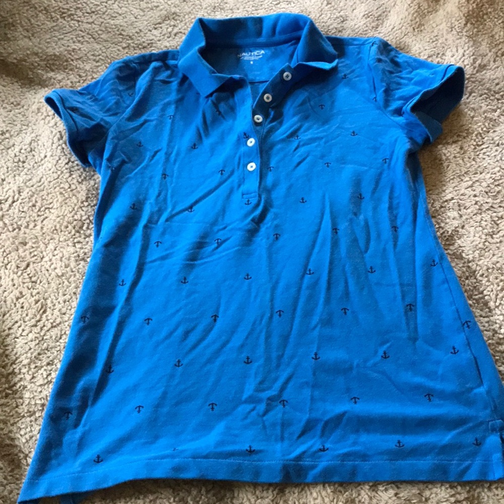 Nautical small ladies polo too blue anchors